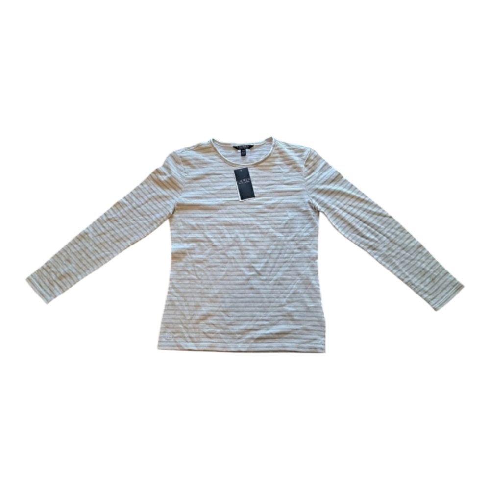 LAUREN Ralph Lauren Metallic Gold Cream Stripe Top Size Small NWT